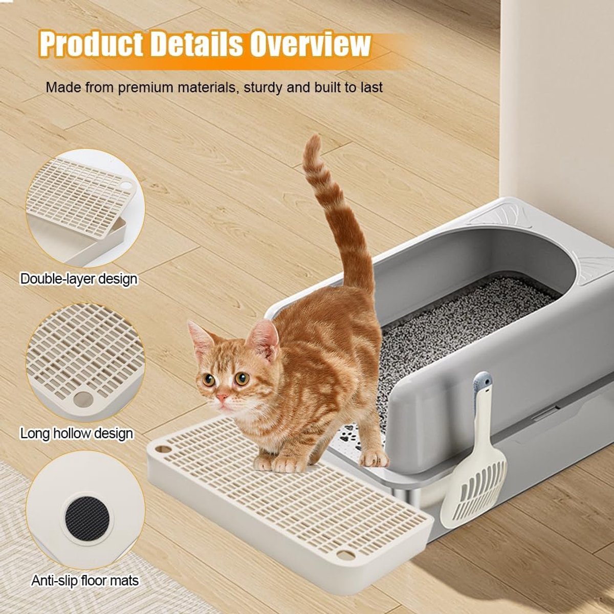 Miniatuur van productfoto 2 van Kattenbakopstapje met filter - antisliphelling - kattenbakmat - geschikt voor kleine en oudere katten - met antislipkussentjes - waterdicht ABS-materiaal - gemakkelijk schoon te maken - wit - 32 cm * 12 cm * 4 cm
