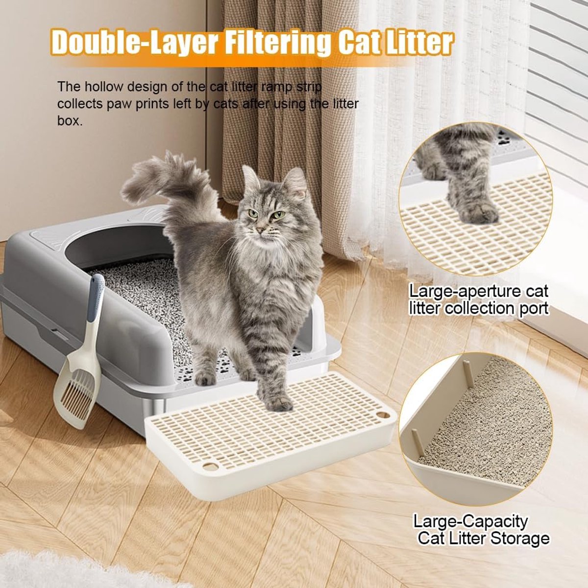 Miniatuur van productfoto 3 van Kattenbakopstapje met filter - antisliphelling - kattenbakmat - geschikt voor kleine en oudere katten - met antislipkussentjes - waterdicht ABS-materiaal - gemakkelijk schoon te maken - wit - 32 cm * 12 cm * 4 cm