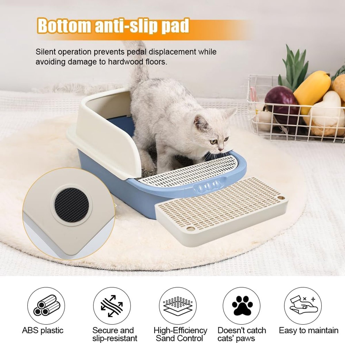 Miniatuur van productfoto 4 van Kattenbakopstapje met filter - antisliphelling - kattenbakmat - geschikt voor kleine en oudere katten - met antislipkussentjes - waterdicht ABS-materiaal - gemakkelijk schoon te maken - wit - 32 cm * 12 cm * 4 cm