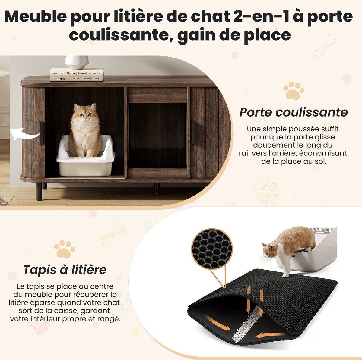 Miniatuur van productfoto 2 van STILVORA Kattenbakcontainer - Kattenbakkast Met Schuifdeuren En Dubbel Opbergvak - Voor Twee Kattenbakken - MDF - 140x50x60 Cm - Walnoot