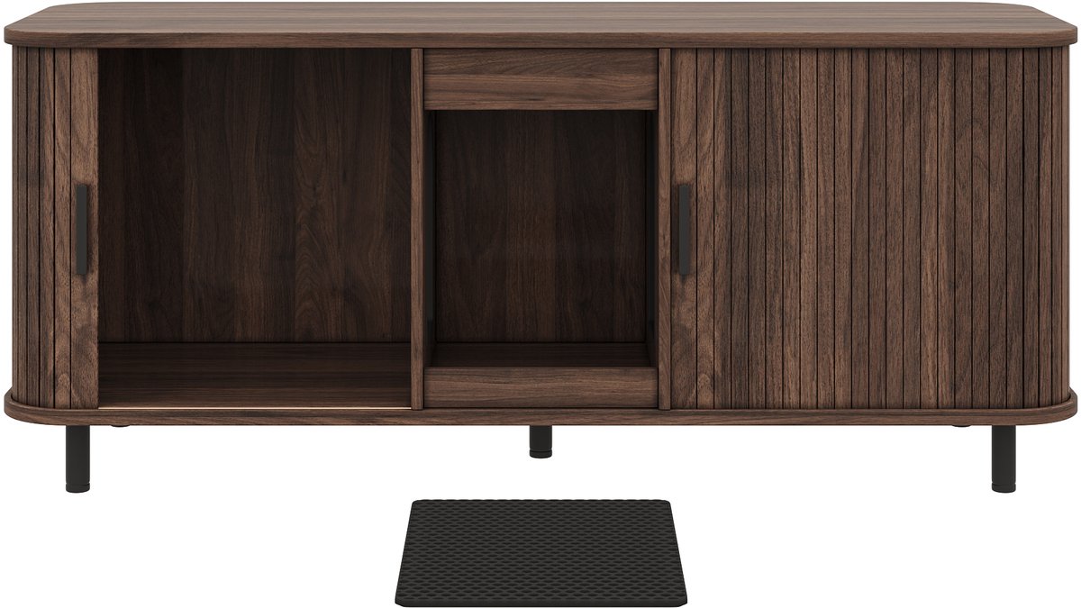 Miniatuur van productfoto 7 van Kattenbakkast – Schuifdeuren – 140 x 50 x 60 cm – MDF – Walnootlook – Voor Twee Kattenbakken
