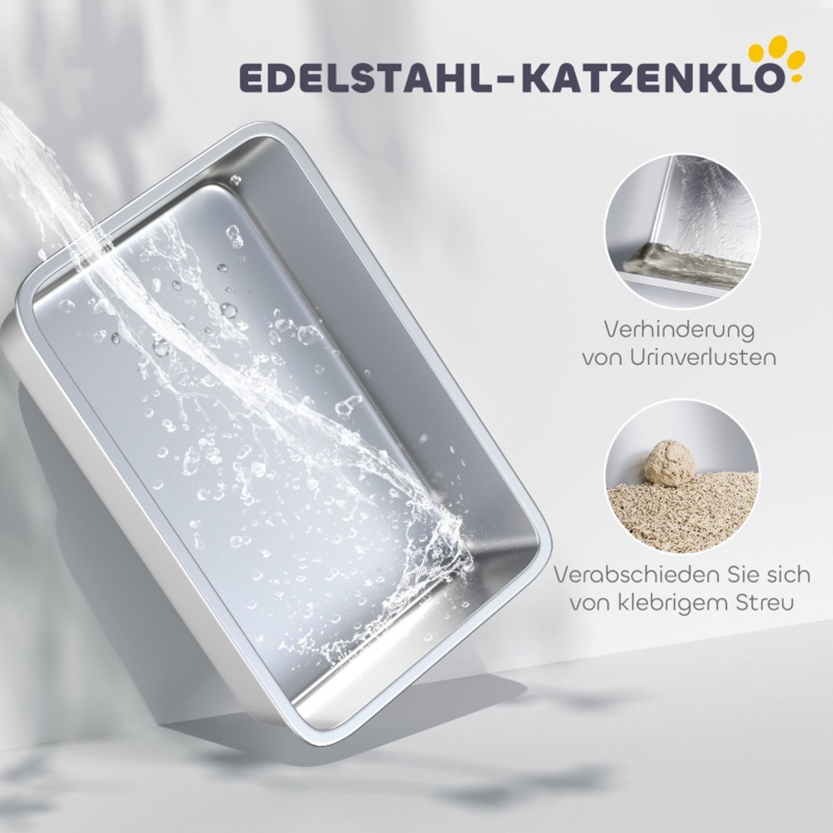 Miniatuur van productfoto 3 van COVREO Kattenbak 60,5 x 40,5 x 41,5 cm – RVS, grijs/zilver, met deksel en filter
