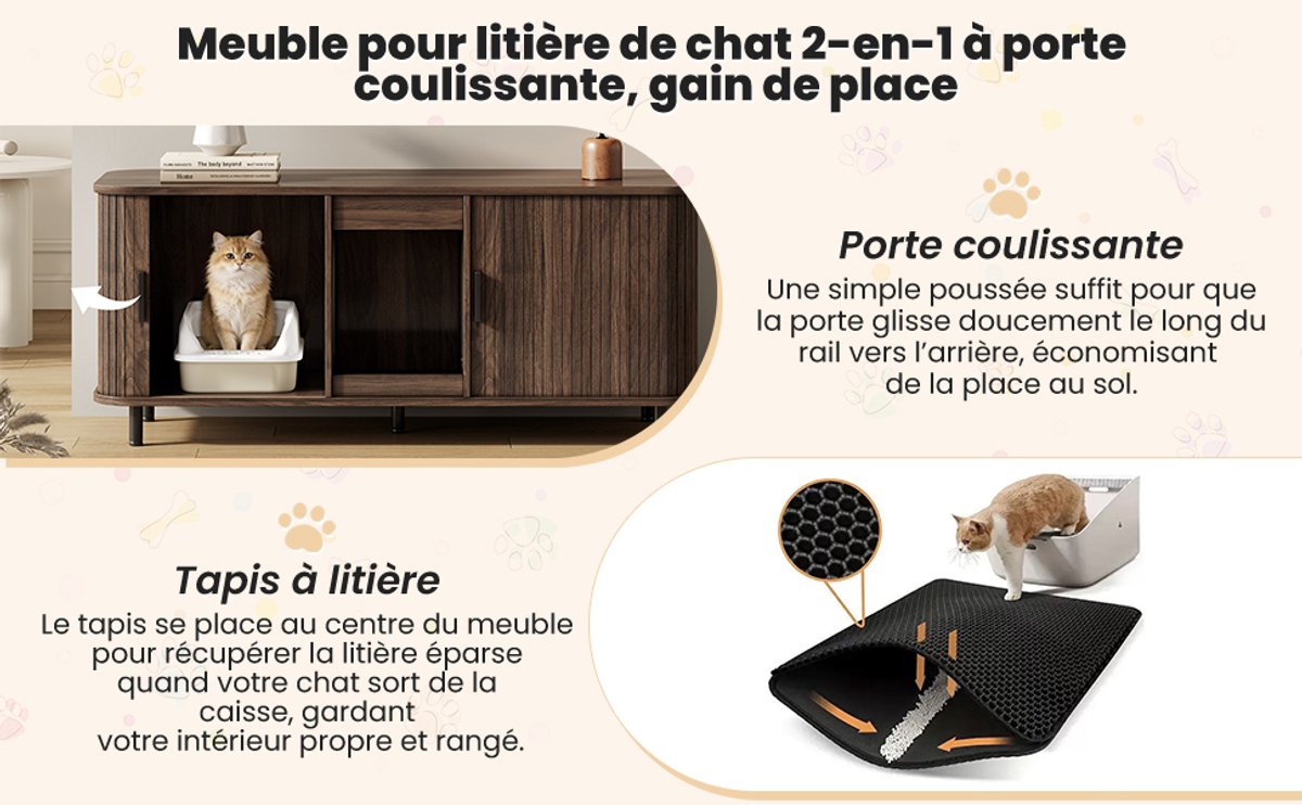 Miniatuur van productfoto 3 van COVREO Kattenbakcontainer 140x50x60 cm - walnootkleur, schuifdeuren, ruimte voor 2 kattenbakken