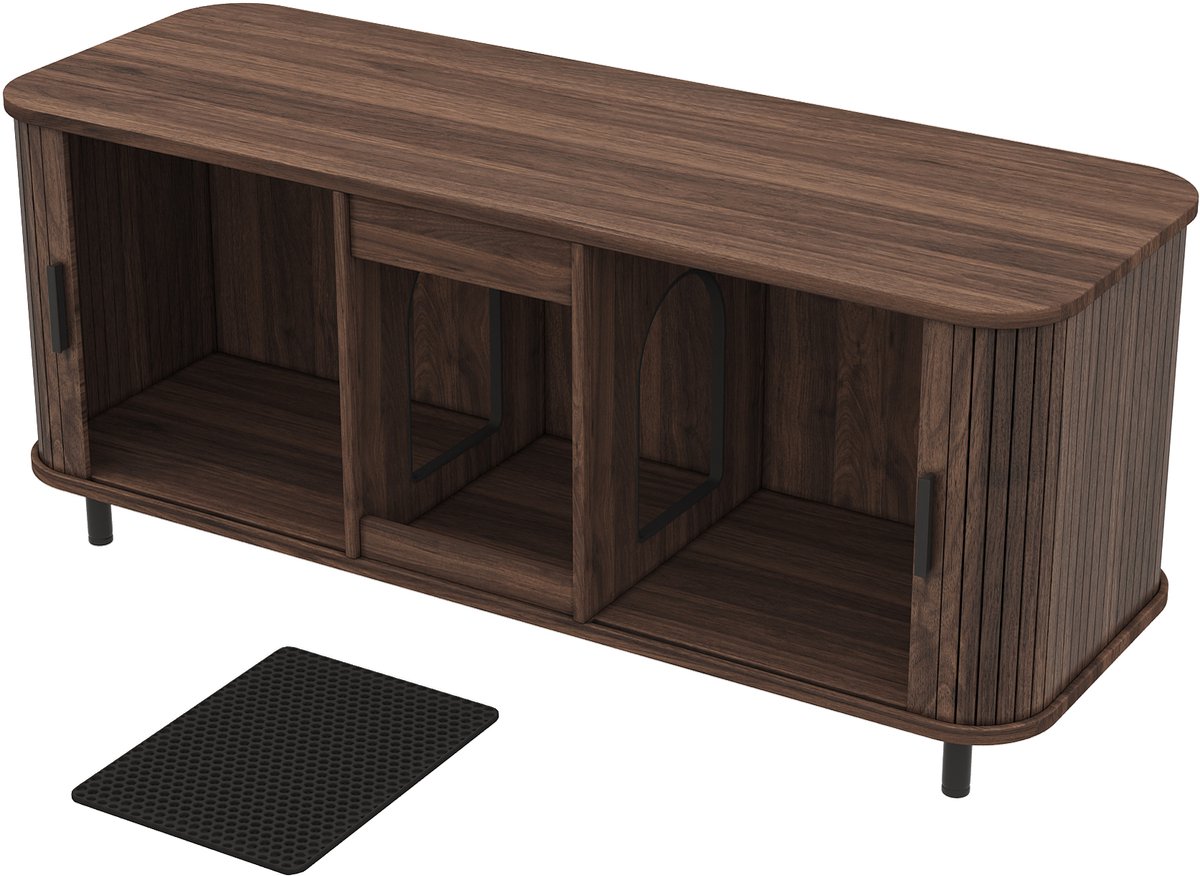 Miniatuur van productfoto 6 van COVREO Kattenbakcontainer 140x50x60 cm - walnootkleur, schuifdeuren, ruimte voor 2 kattenbakken