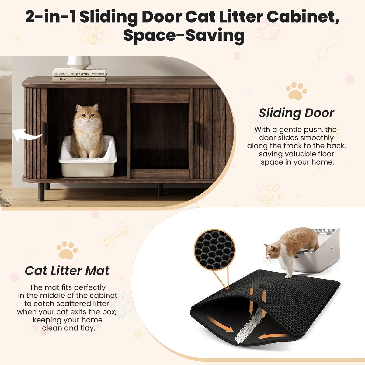 Miniatuur van productfoto 7 van COVREO Kattenbakcontainer 140x50x60 cm - walnootkleur, schuifdeuren, ruimte voor 2 kattenbakken