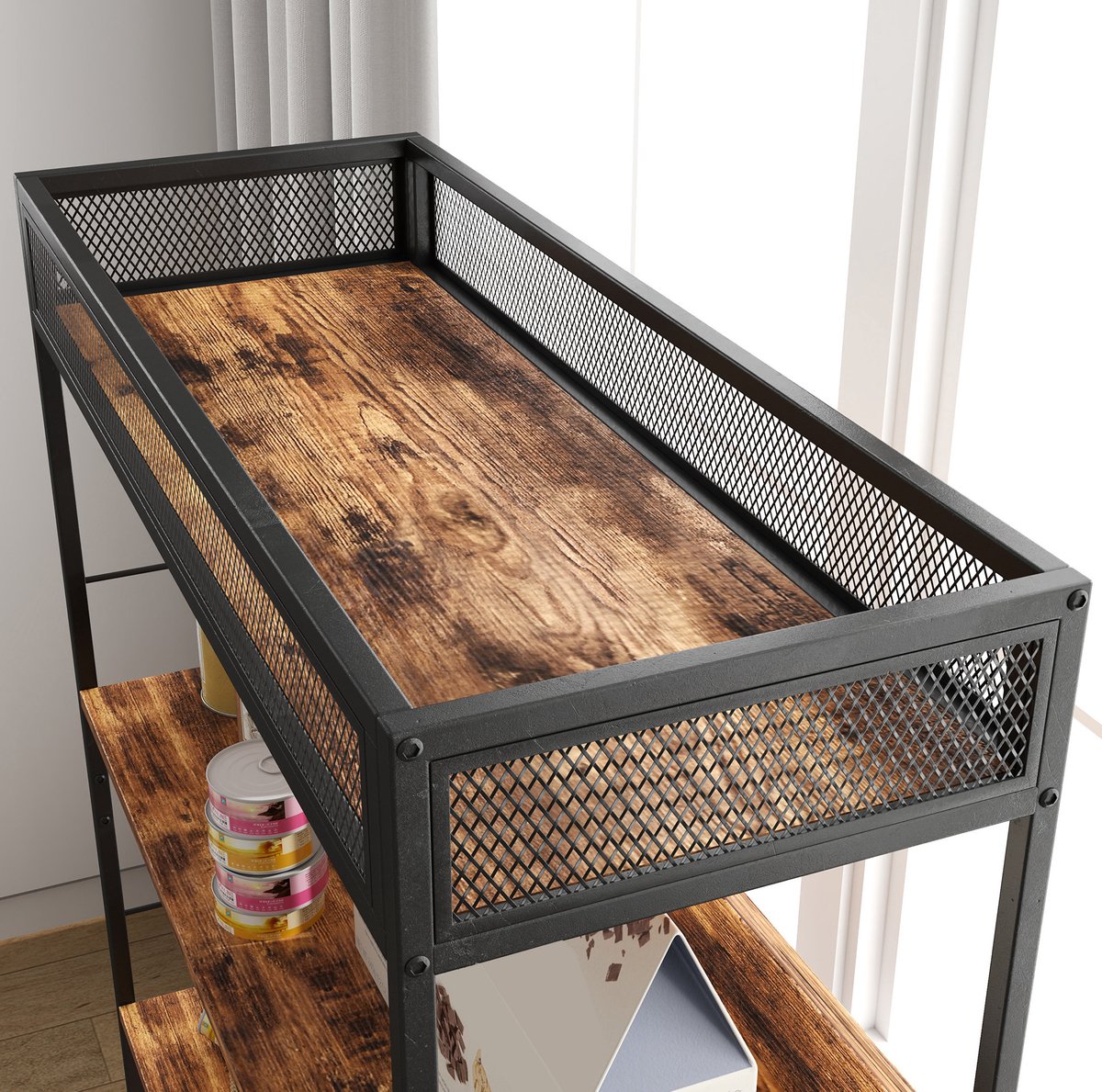 Productfoto 1 van MEUNIQ 2-in-1 kattenbakcontainer 80 x 48 x 152 cm met 3-laags opbergrek, krabpaal, klapdeur en verborgen kattenhuis voor 1-2 katten tot 6 kg, bruin