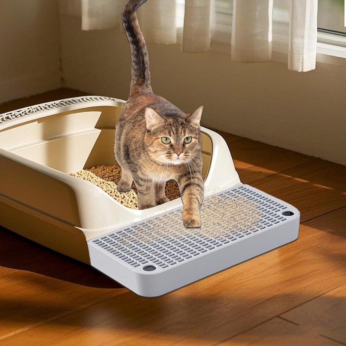 Productfoto 1 van Litter Box Step - PP 32x16x4cm - Double Layer Litter Trapper Ramp Pedal, Waterproof Filter Cat Litters Mat Step - Cat Bathroom Steps For Kitten Rabbit Pet Toilet Home Bathroom Use