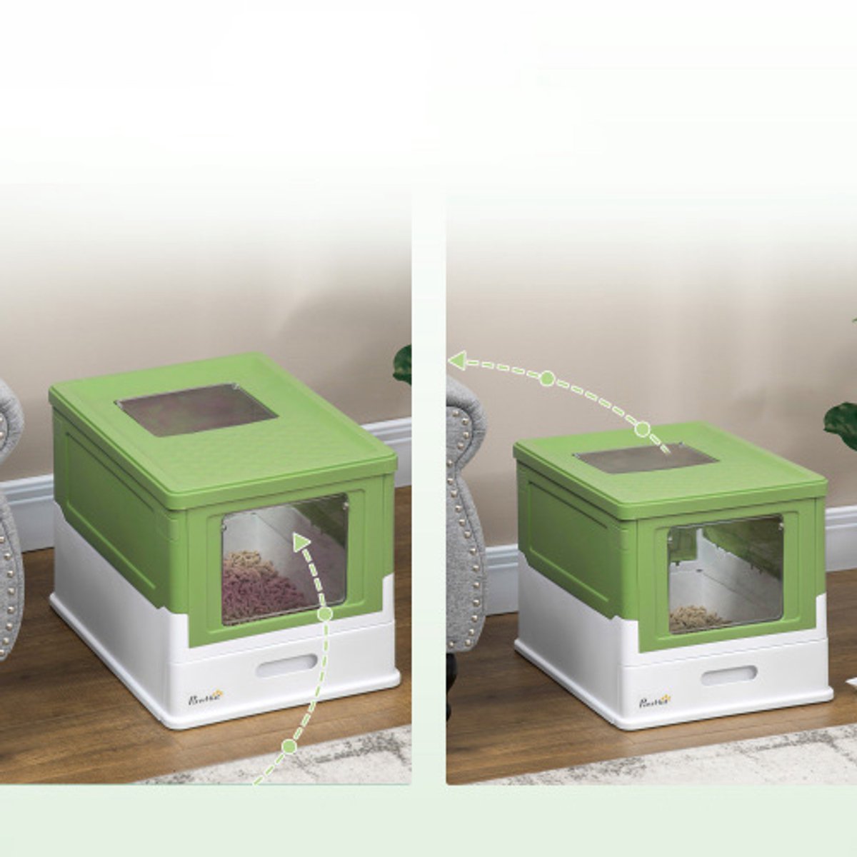 Productfoto 1 van Kattenbak 47,5x35,5x36,7 cm Wit Met Deksel en Bodemplaat Kunststof Incl. Schep Geschikt voor Katten Tot 5 kg Gemakkelijk Schoon te Maken Ideaal voor Hygiënische Kattenverzorging