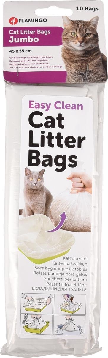 Productfoto 1 van Flamingo - Kattenbak zakken Jumbo - Wit - 55x45 cm - 10 stuks