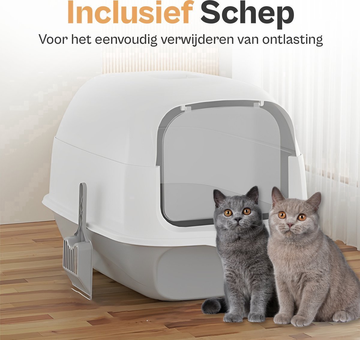 Miniatuur van productfoto 4 van MaxiClean Kattenbak - Wit - 50 x 35 x 34 cm - Voor Grote Katten en Meerdere Katten
