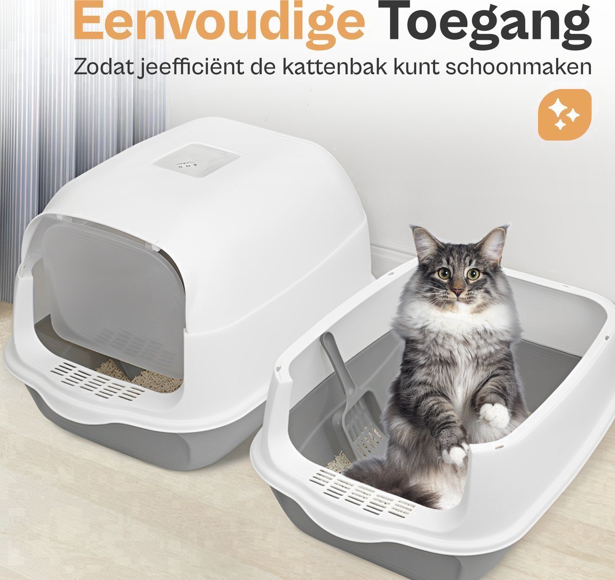 Miniatuur van productfoto 6 van MaxiClean Kattenbak - Wit - 50 x 35 x 34 cm - Voor Grote Katten en Meerdere Katten