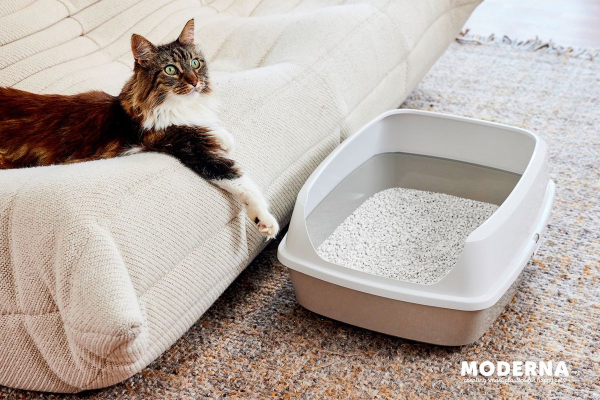 Productfoto 1 van Moderna Open Kattenbak Maryloo - Kattentoilet - 50.2x38.4x21.4 cm Grijs Wit Large