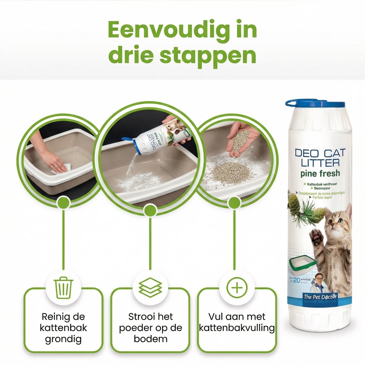 Productfoto 1 van The Pet Doctor – Kattenbak Verfrisser – Deo - Cat Litter Pine Fresh – 750 g - 1 stuk
