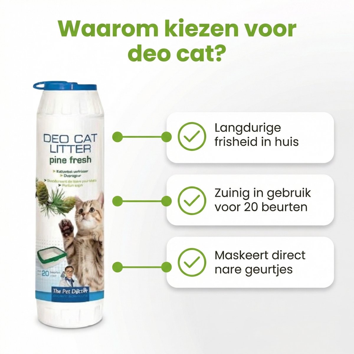 Miniatuur van productfoto 3 van The Pet Doctor – Kattenbak Verfrisser – Deo - Cat Litter Pine Fresh – 750 g - 1 stuk