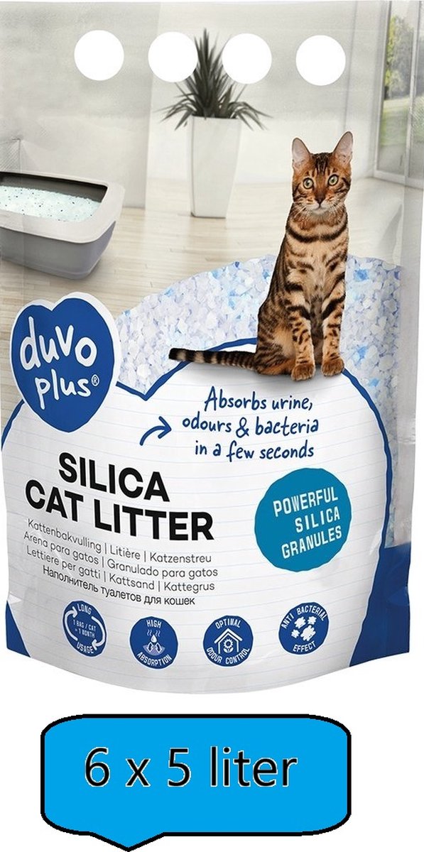 Productfoto 1 van Duvo Kattenbakvulling premium Silica - 6 x 5 Liter - Bulk voordeel
