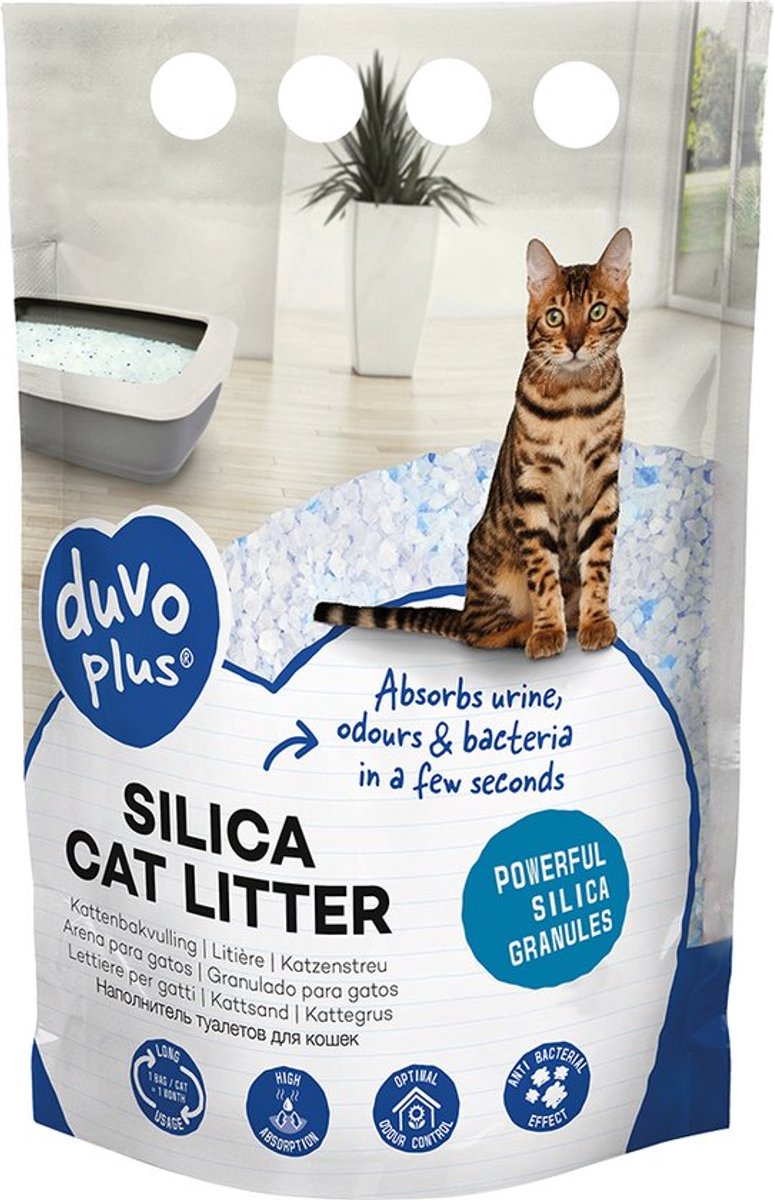 Productfoto 1 van kattenbakvulling - premium Silica - 1 x 5 Liter - Superieure vochtopname - Stofvrij - 100% Natuurlijk - Biologisch afbreekbaar incl Gedroogde Visjes 50gr