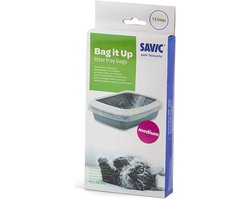 Productfoto 1 van SAVIC Bag It Up kattenbakzakken medium 12 stuks met binder 42 x 32 cm - 30% gerecycleerd pastiek 3507.