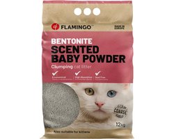 Productfoto 1 van Flamingo Kattenbakvulling Bentoniet met Babypoeder – Grove Korrels, Klonterend, 12 KG voor 10 Weken, Super Absorberend, Stofarm, Heerlijke Babypoedergeur – Uit Europa