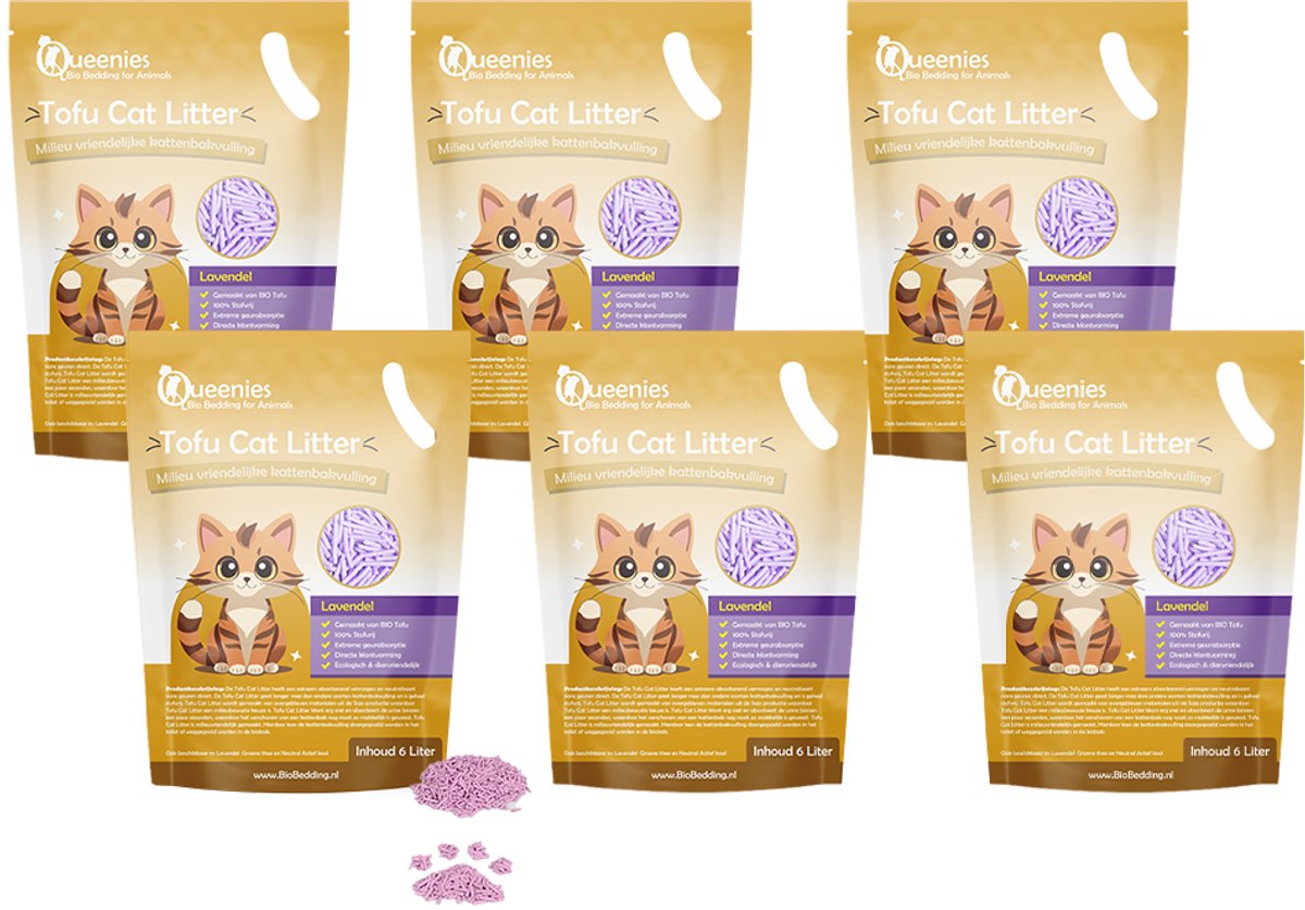 Productfoto 1 van Tofu Cat Litter Lavendel – 15 KG – Biologische afbreekbare kattenbakvulling met Lavendel geur - 36 liter