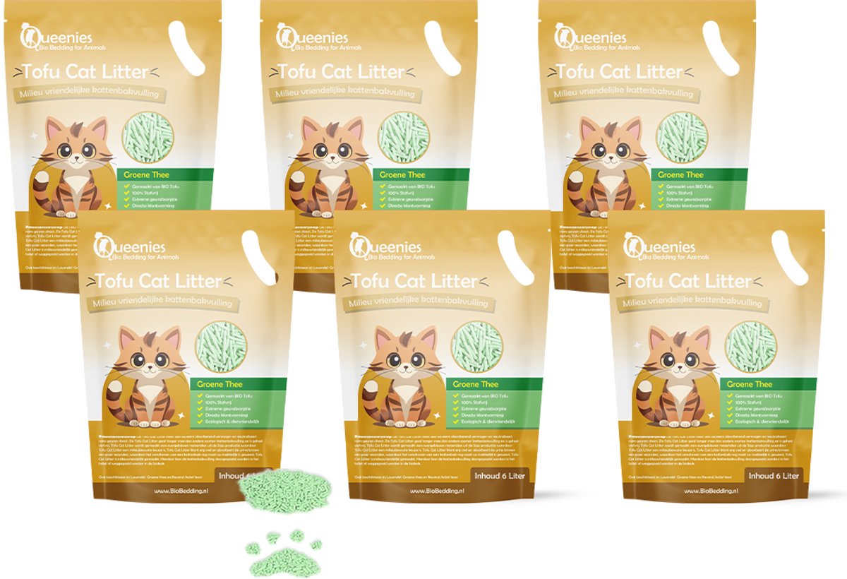 Productfoto 1 van 36 liter Tofu Cat Litter Groene Thee - Bio Bedding – 15 KG – Milieuvriendelijke kattenbakvulling