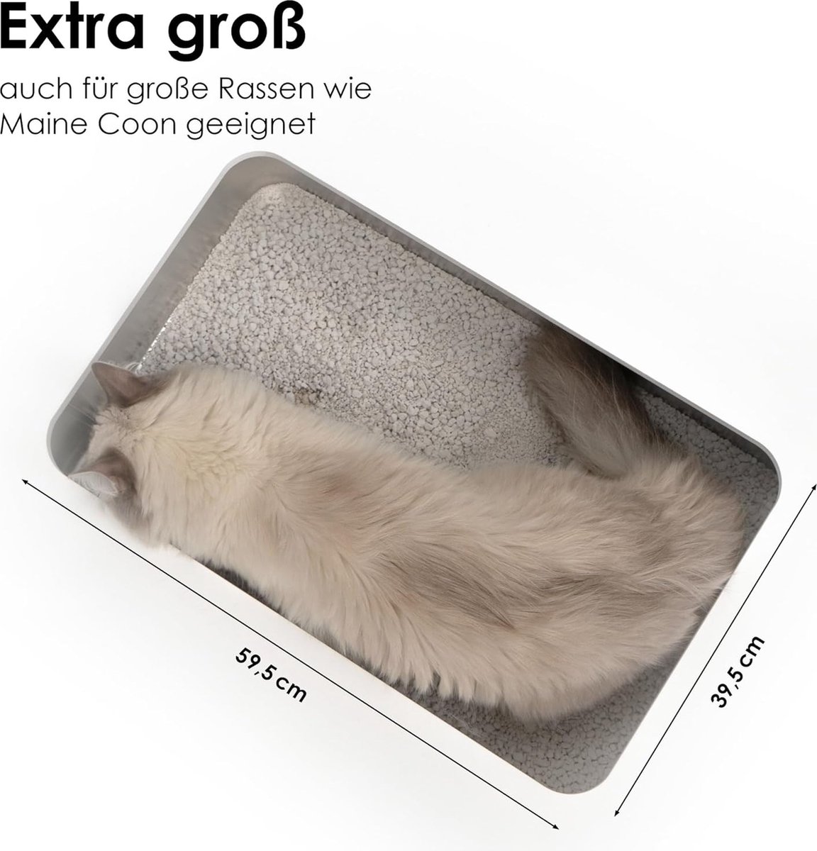 Productfoto 1 van Clord - RVS Kattenbak XXL - Geurvrije Open Kattenbak - Moderne Hop-in Kattenbak Zonder Deksel - Katten Toilet met RVS Kom