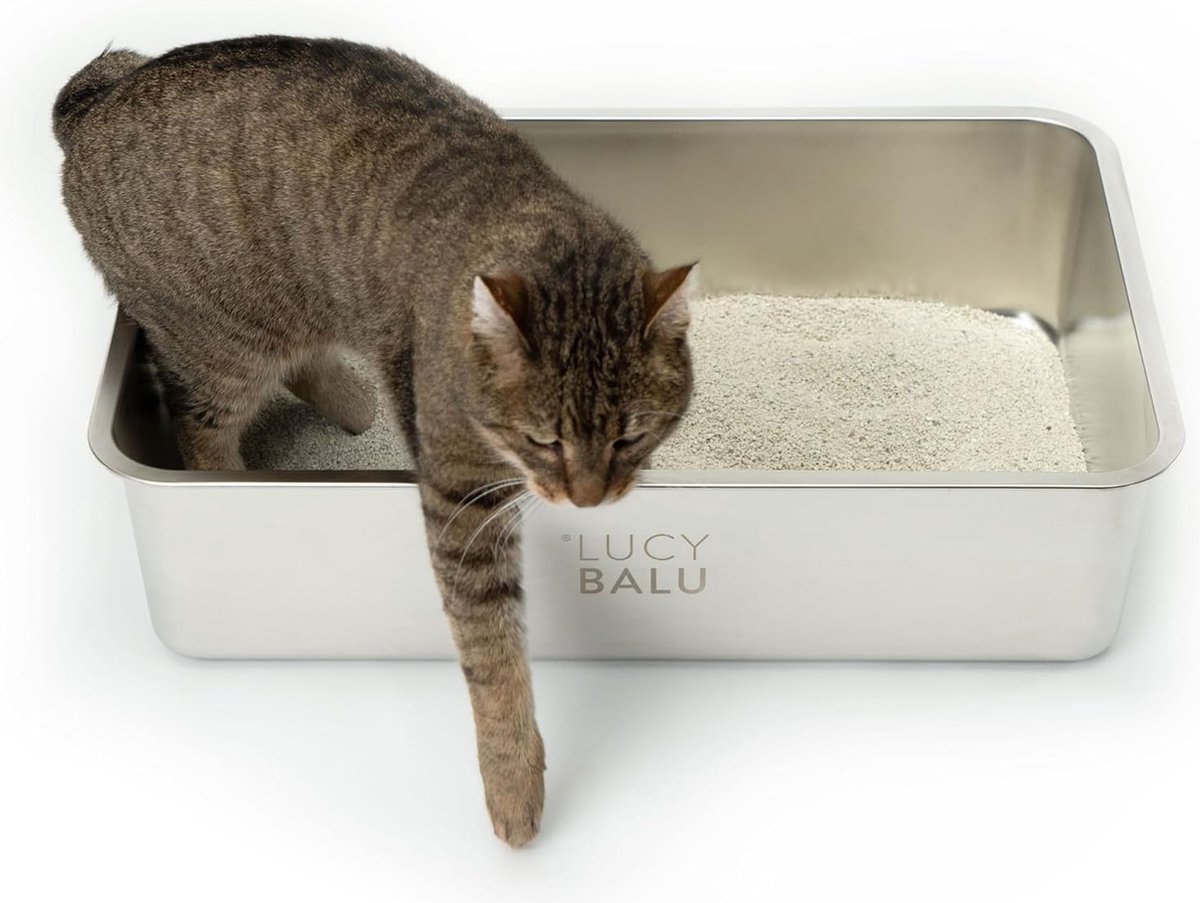 Miniatuur van productfoto 3 van Clord - RVS Kattenbak XXL - Geurvrije Open Kattenbak - Moderne Hop-in Kattenbak Zonder Deksel - Katten Toilet met RVS Kom