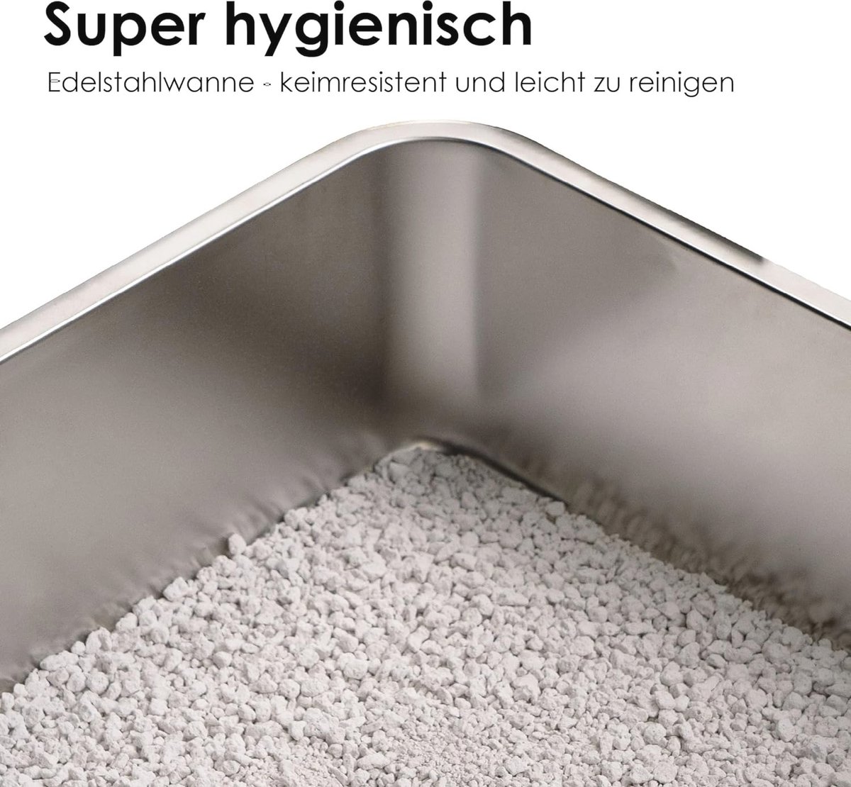 Miniatuur van productfoto 5 van Geurvrije XXL roestvrijstalen kattenbak - Moderne open hop-in kattenbak voor katten - Hygienisch kattentoilet in Wit