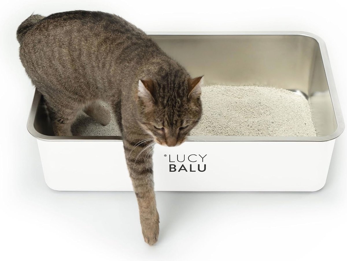 Miniatuur van productfoto 9 van Geurvrije XXL roestvrijstalen kattenbak - Moderne open hop-in kattenbak voor katten - Hygienisch kattentoilet in Wit