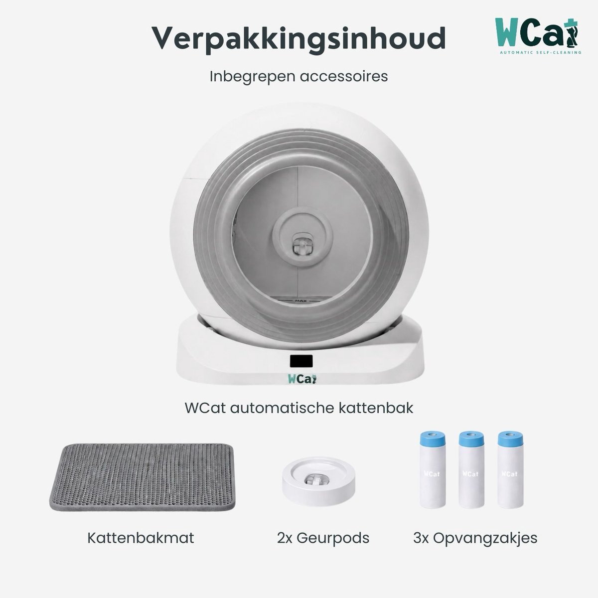 Miniatuur van productfoto 3 van Automatische Kattenbak - Zelfreinigende Kattenbak - Inclusief App - Met kattenbakmat en 3 rollen opvangzakjes - 82L XXL- WCAT K1200
