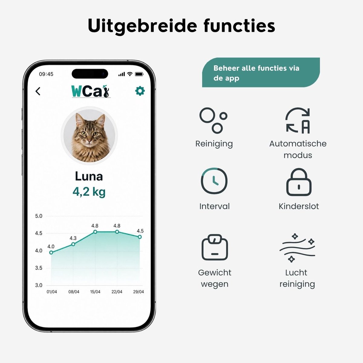 Miniatuur van productfoto 5 van Automatische Kattenbak - Zelfreinigende Kattenbak - Inclusief App - Met kattenbakmat en 3 rollen opvangzakjes - 82L XXL- WCAT K1200