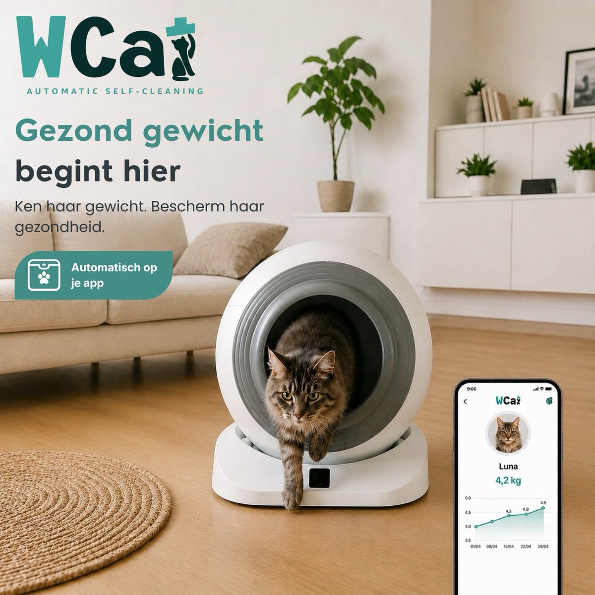 Miniatuur van productfoto 6 van Automatische Kattenbak - Zelfreinigende Kattenbak - Inclusief App - Met kattenbakmat en 3 rollen opvangzakjes - 82L XXL- WCAT K1200