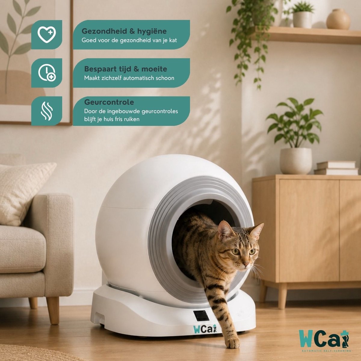 Miniatuur van productfoto 8 van Automatische Kattenbak - Zelfreinigende Kattenbak - Inclusief App - Met kattenbakmat en 3 rollen opvangzakjes - 82L XXL- WCAT K1200