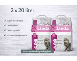 Productfoto 1 van Linda kattenbakvulling Silica - 2x 20L Voordeelverpakking - Kat