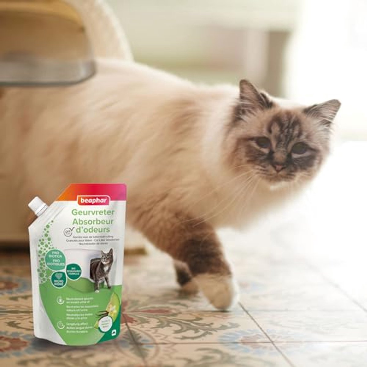 Productfoto 1 van Geurabsorptie kattenbakgranulaat - Neutraliseert onaangename geuren met vanille meloen geur, 400g