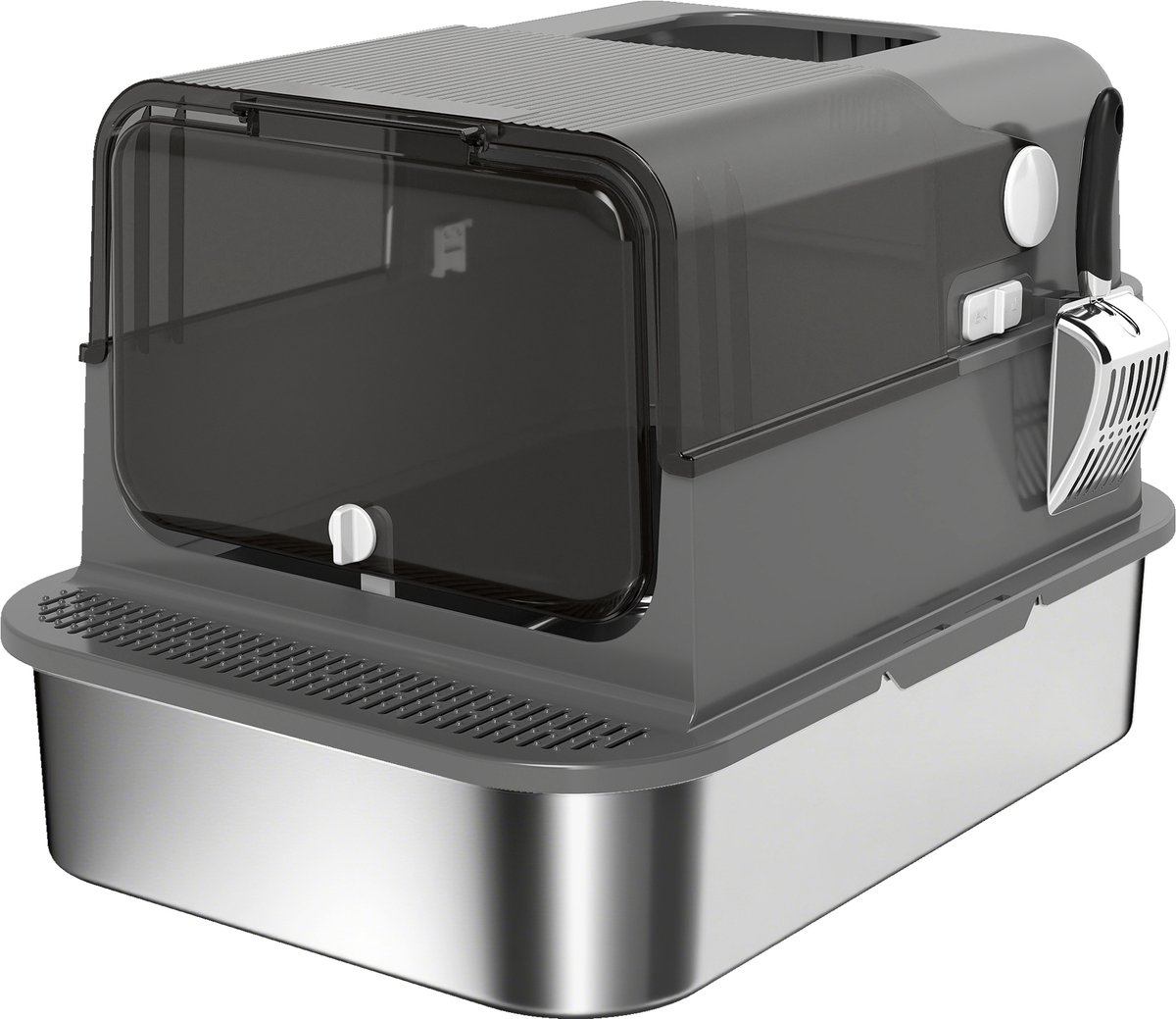 Miniatuur van productfoto 11 van Kattenbak RVS met Deksel XXL 72L - Ideaal voor grote en meerdere katten - Dubbele deuren - Pedaalbediening - Lekbestendig ontwerp - Inclusief schep