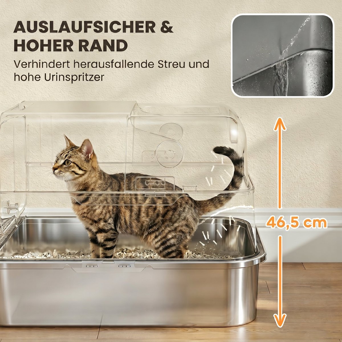 Miniatuur van productfoto 6 van Kattenbak RVS met Deksel XXL 72L - Ideaal voor grote en meerdere katten - Dubbele deuren - Pedaalbediening - Lekbestendig ontwerp - Inclusief schep