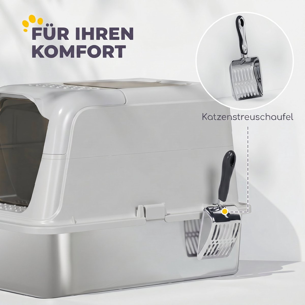 Miniatuur van productfoto 8 van Kattenbak met deksel - Vooringang - Bovenuitgang - Inclusief schep - Roestvrij staal - Tot 8 kg