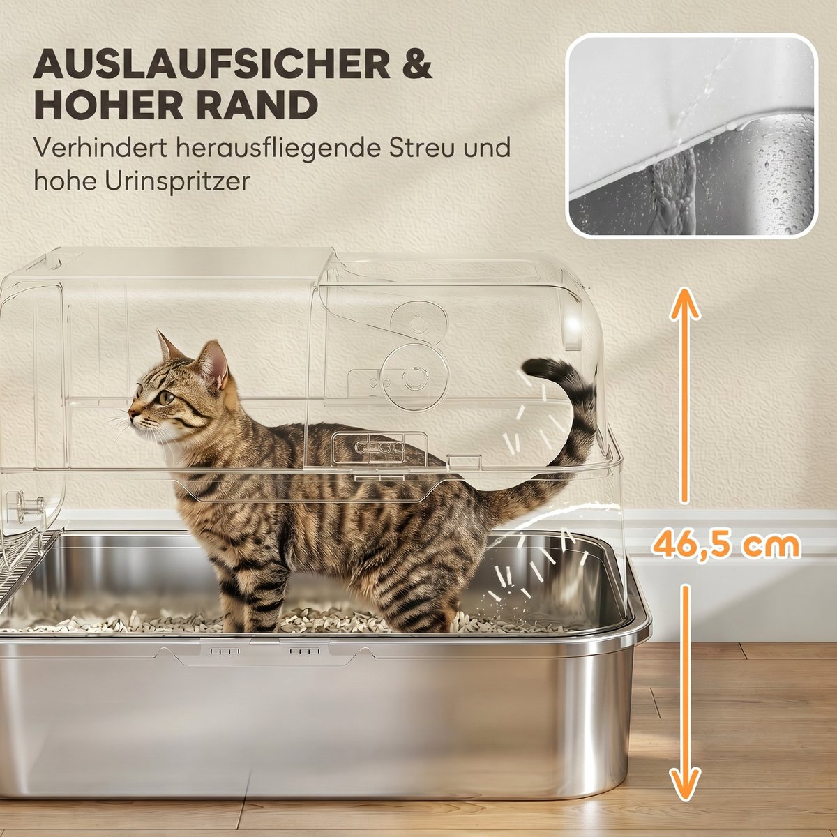 Miniatuur van productfoto 6 van Kattenbak roestvrij staal met deksel XXL 72L - voor grote en meerdere katten - dubbele deuren - pedaalbediening - lekvrij ontwerp - inclusief schep