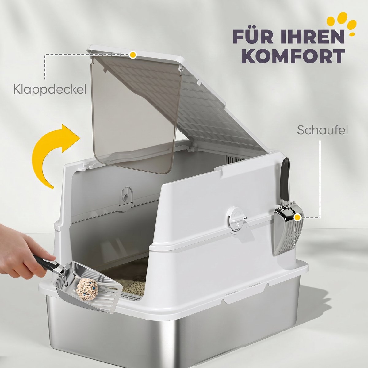 Miniatuur van productfoto 10 van Kattenbak Roestvrijstalen XL - Grote binnenruimte - Inclusief schep - Lichtgrijs - Duurzaam materiaal - Eenvoudig schoon te maken