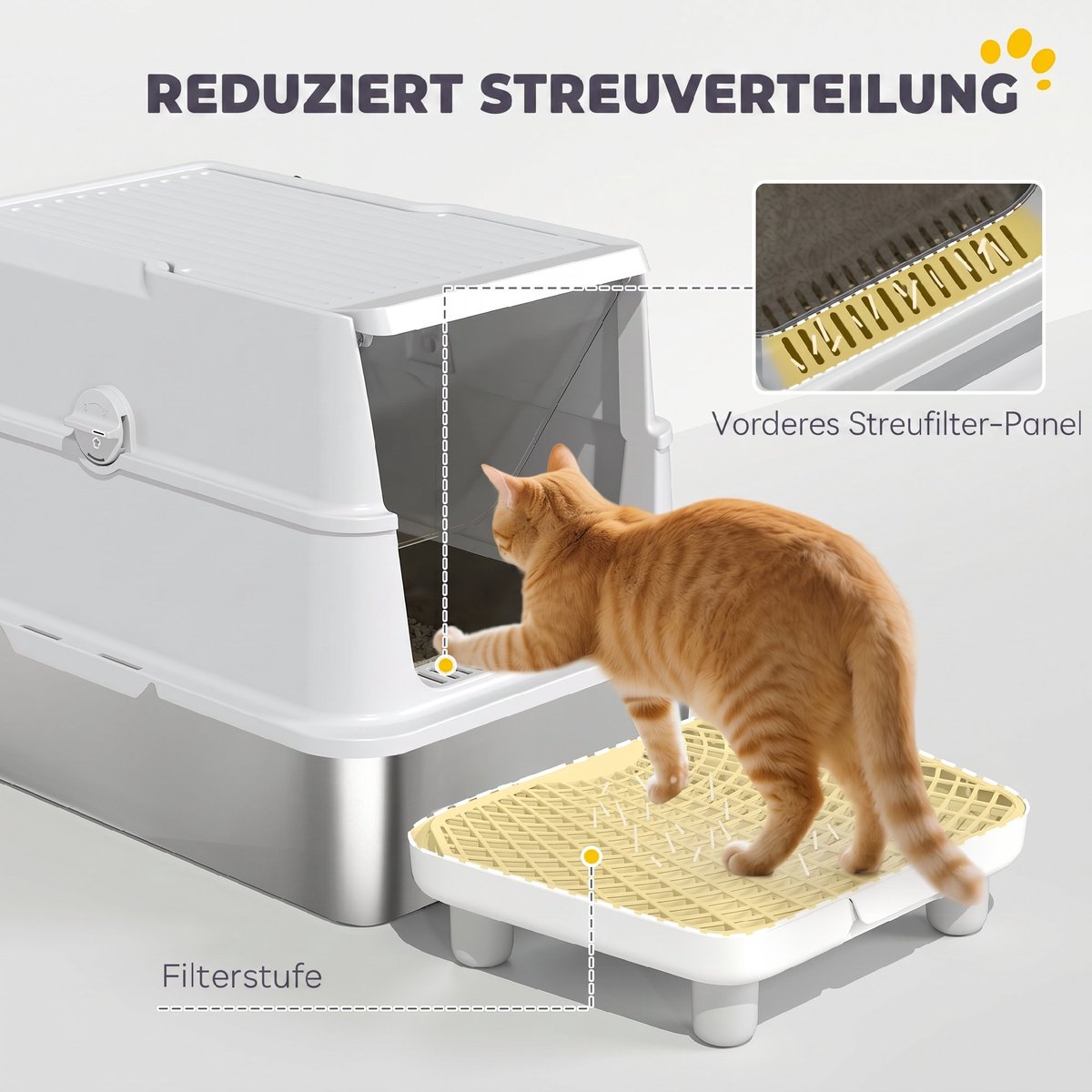 Miniatuur van productfoto 11 van Kattenbak Roestvrijstalen XL - Grote binnenruimte - Inclusief schep - Lichtgrijs - Duurzaam materiaal - Eenvoudig schoon te maken