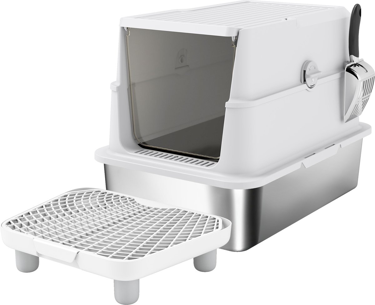 Miniatuur van productfoto 12 van Kattenbak Roestvrijstalen XL - Grote binnenruimte - Inclusief schep - Lichtgrijs - Duurzaam materiaal - Eenvoudig schoon te maken