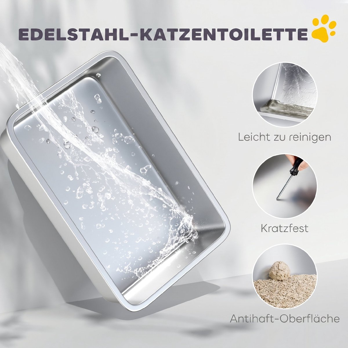 Miniatuur van productfoto 7 van Kattenbak Roestvrijstalen XL - Grote binnenruimte - Inclusief schep - Lichtgrijs - Duurzaam materiaal - Eenvoudig schoon te maken