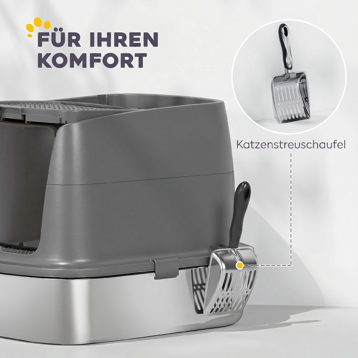 Miniatuur van productfoto 8 van Grote roestvrijstalen kattenbak - gesloten ontwerp - metalen schep - geurzakje - donkergrijs - groot formaat
