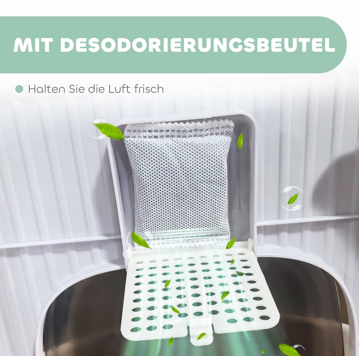 Miniatuur van productfoto 8 van Kattenbak met deksel en bovenliggende ingang - Uitschuifbare lade - Inclusief schep - Geschikt voor katten tot 4,5 kg - Afmetingen 40,5x52,5x42,5 cm - Kleur grijs