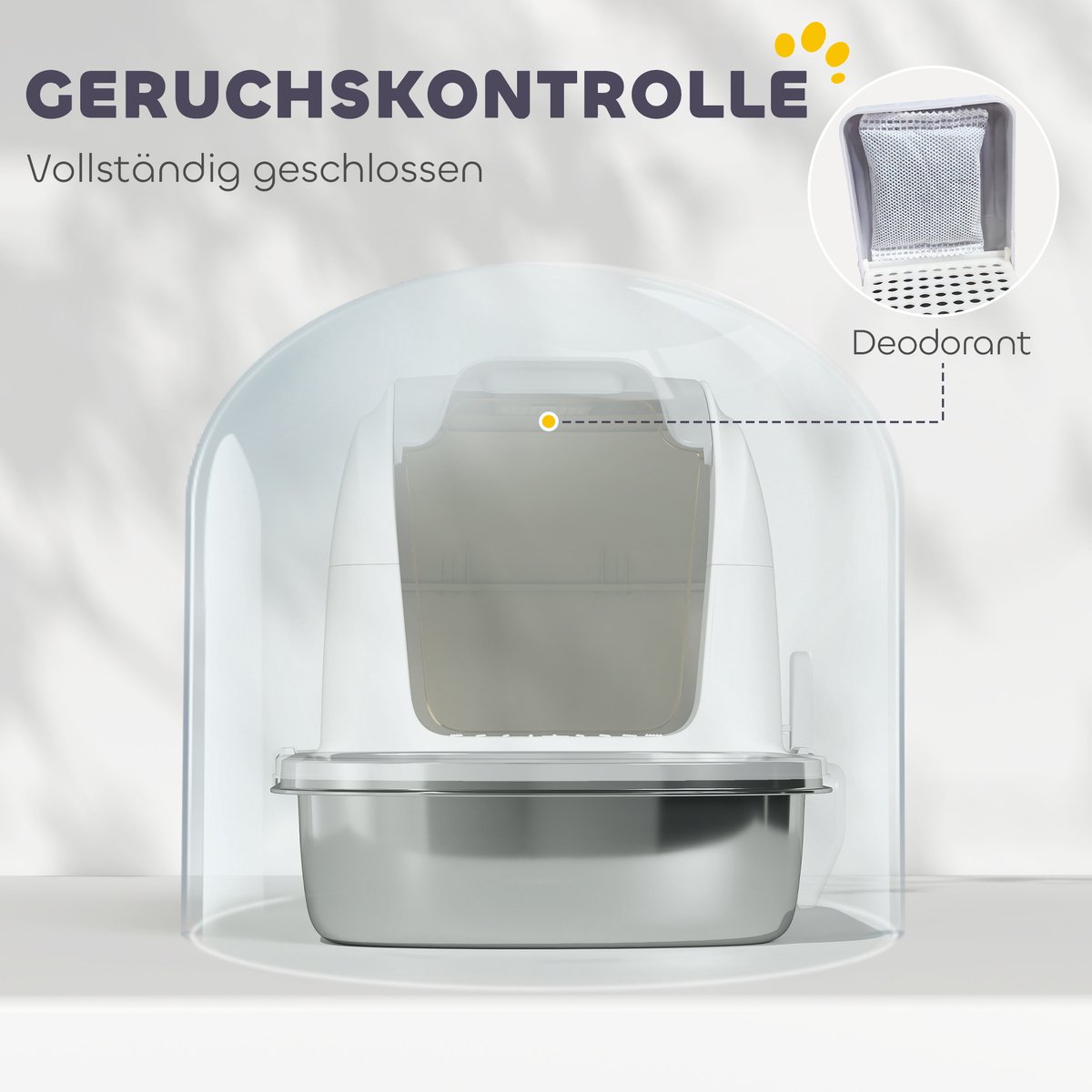 Miniatuur van productfoto 6 van Kattenbak Roestvrijstaal met deksel - Inclusief opvangbak en schepje - Voor katten tot 5 kg - Eenvoudig te reinigen - Afmetingen 52,4 x 41,3 x 42 cm - Kleur wit