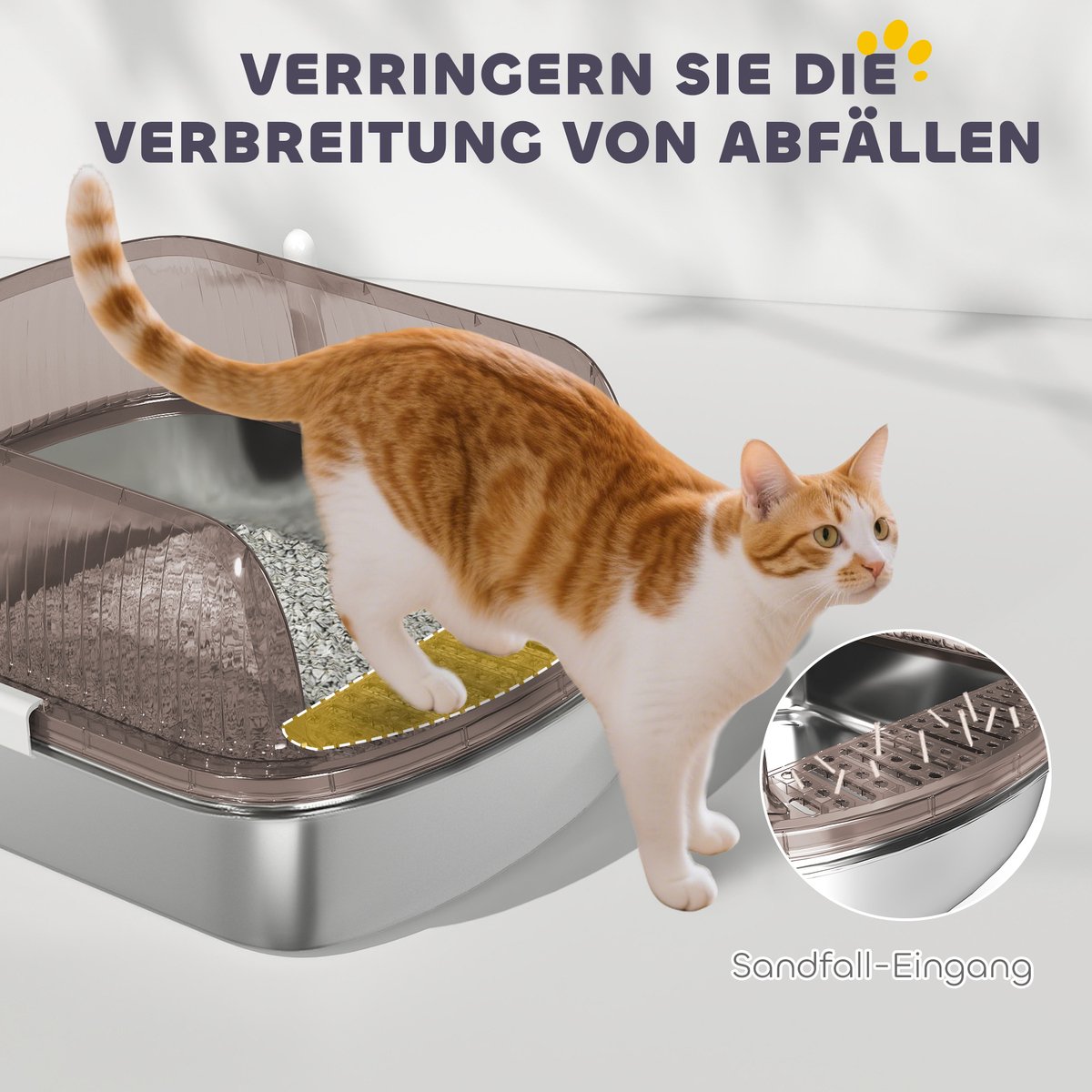 Miniatuur van productfoto 6 van Roestvrijstalen kattenbak met hoge rand - Inclusief schep - Geschikt voor grote katten - Afmetingen 53x42x27 cm - Kleur koolgrijs