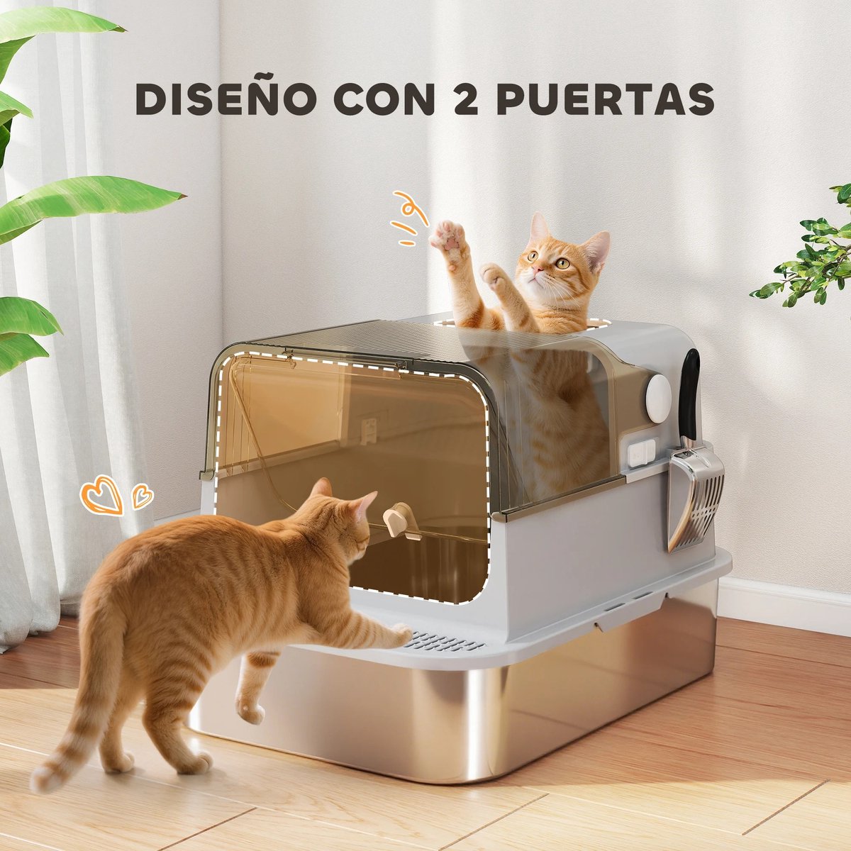 Productfoto 1 van Cellista XXL Kattenbak Grote Katten - RVS Kattenbak met Deksel - Geurloze Katten Toilet - Top Entry Kattenbak - Anti Lek - Inclusief Schep - 70 cm