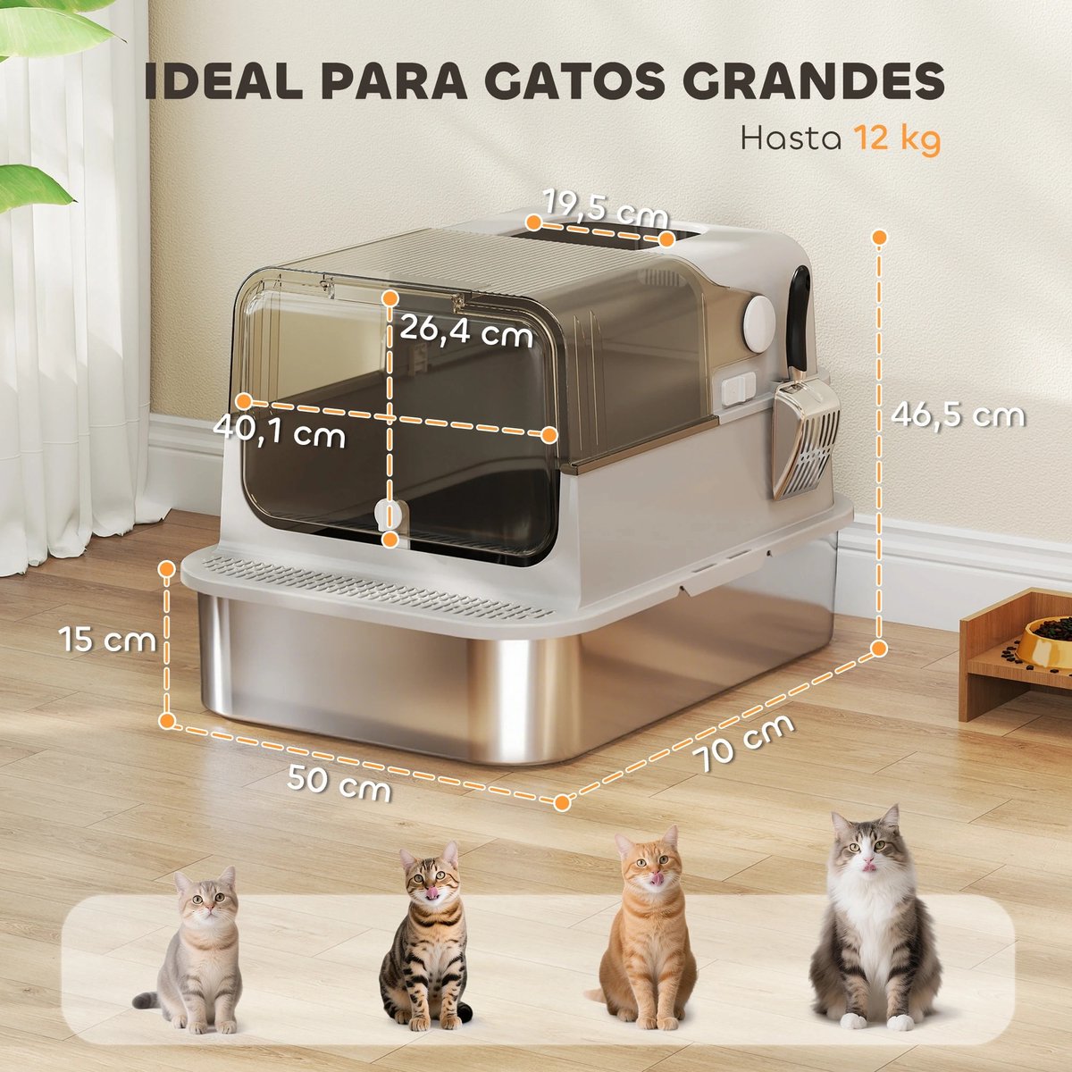 Miniatuur van productfoto 13 van Cellista XXL Kattenbak Grote Katten - RVS Kattenbak met Deksel - Geurloze Katten Toilet - Top Entry Kattenbak - Anti Lek - Inclusief Schep - 70 cm