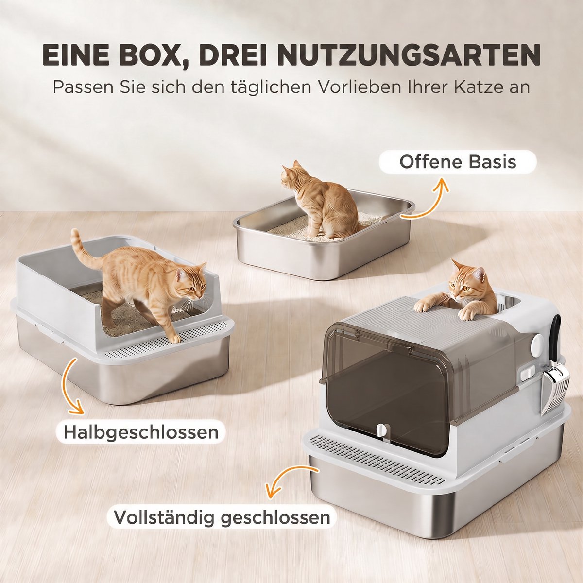 Miniatuur van productfoto 16 van Cellista XXL Kattenbak Grote Katten - RVS Kattenbak met Deksel - Geurloze Katten Toilet - Top Entry Kattenbak - Anti Lek - Inclusief Schep - 70 cm