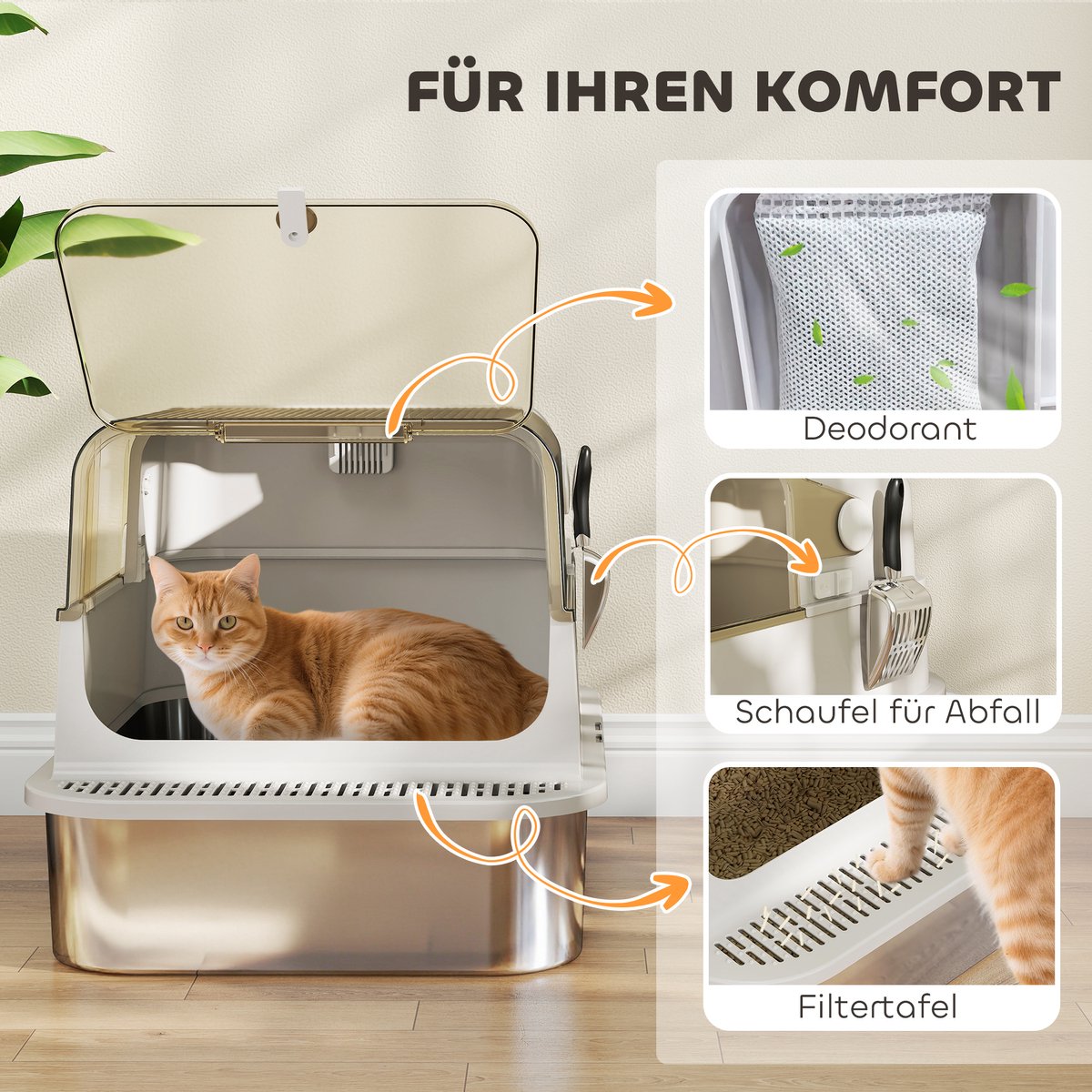Miniatuur van productfoto 7 van Cellista XXL Kattenbak Grote Katten - RVS Kattenbak met Deksel - Geurloze Katten Toilet - Top Entry Kattenbak - Anti Lek - Inclusief Schep - 70 cm